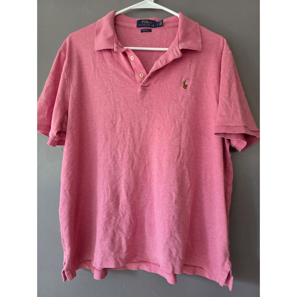 Polo Ralph Lauren Mens Classic Fit Pink Heather Short Sleeve Polo Shirt Large